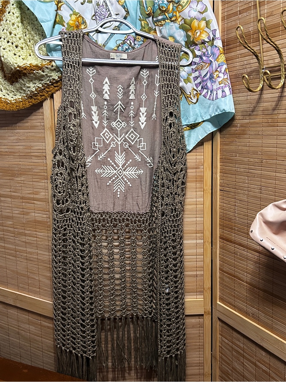 Kori Taupe Crochet Fringe Vest